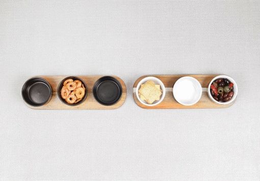 Picture of MARCHE COLLECTION WOOD SERVING BOARD WITH BLACK BOWLS S/3 4X12.5IN